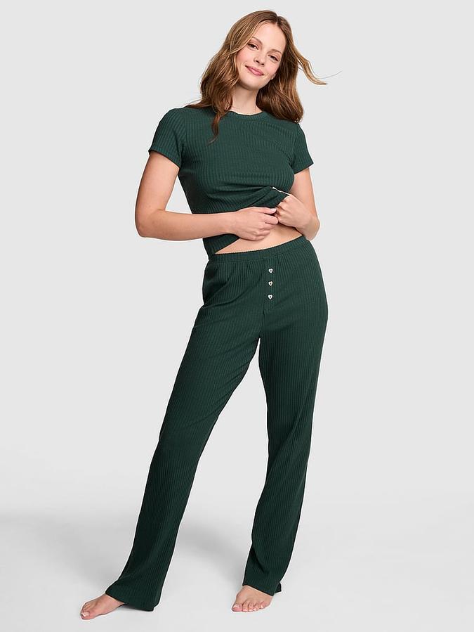 Wide-Ribbed Long Pajama Set image number 0