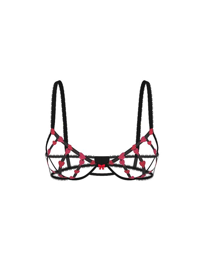 Heart Embroidery Strappy Open-Cup Demi Bra image number 2