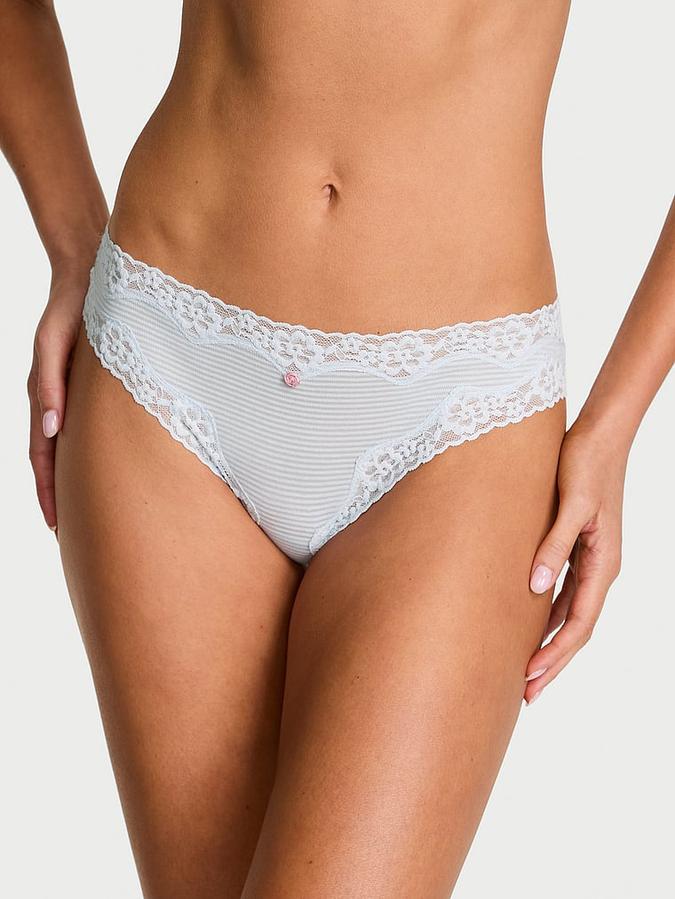 Cotton Shadow Stripe Lace-Waist Bikini Panty