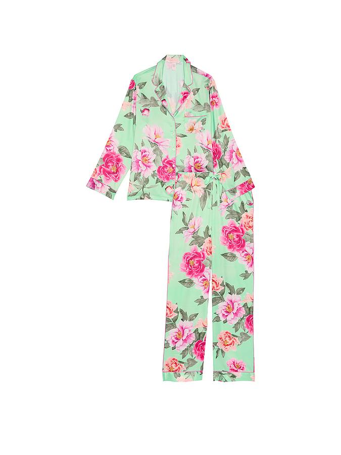 Glazed Satin Long Pajama Set image number 2