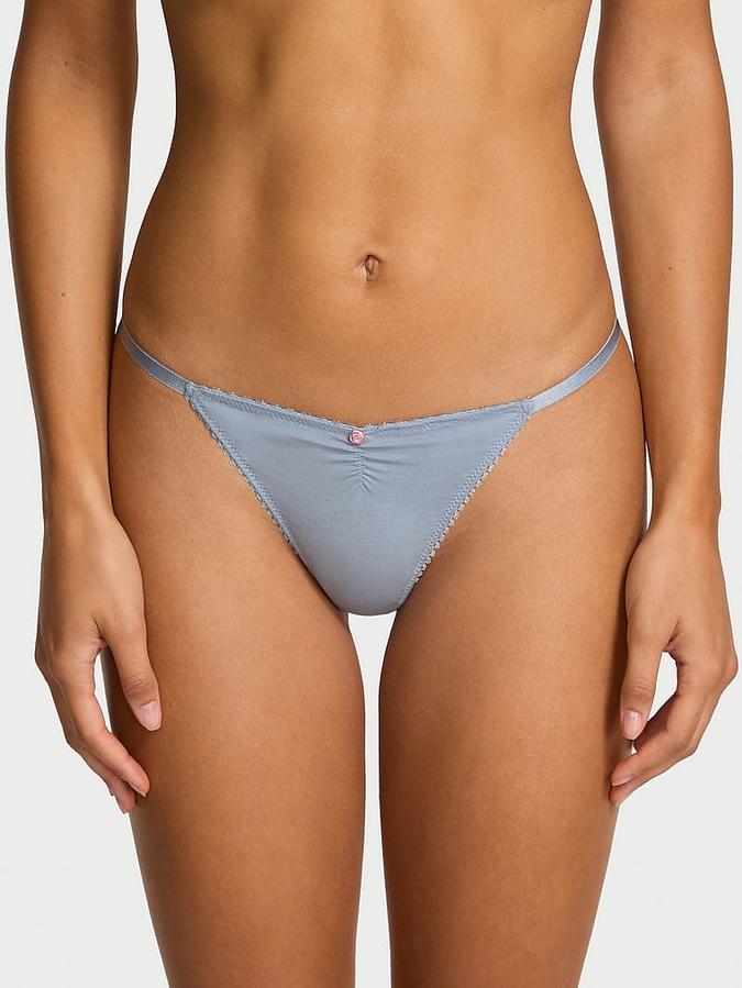 Stretch Cotton Heart Lace V-String Panty