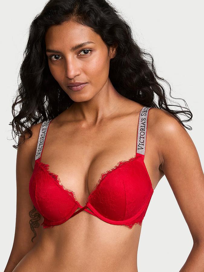 Bombshell Add-2-Cups Shine Strap Rose Lace Push-Up Bra