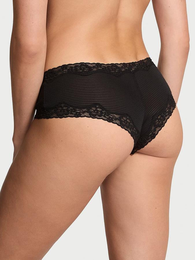 Cotton Shadow Stripe Lace-Waist Cheeky Panty