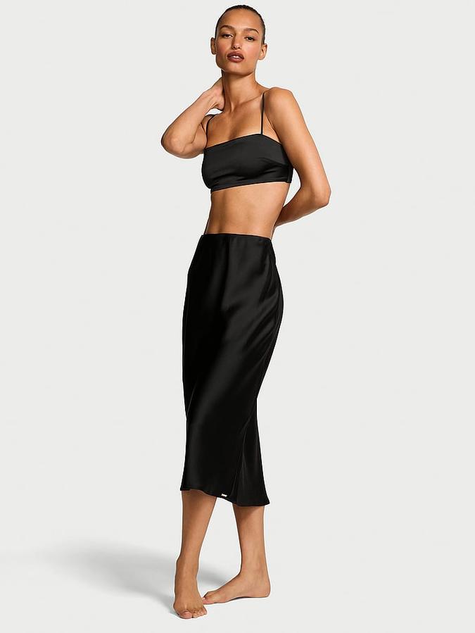Luxe Satin Crop Bandeau Top & Slip Skirt Set
