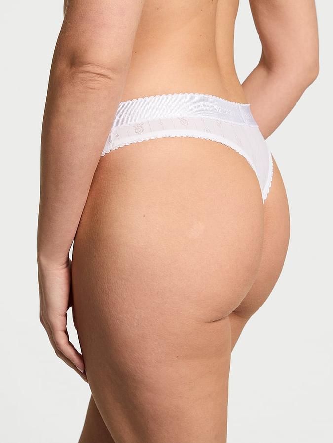 Logo Pointelle Thong Panty