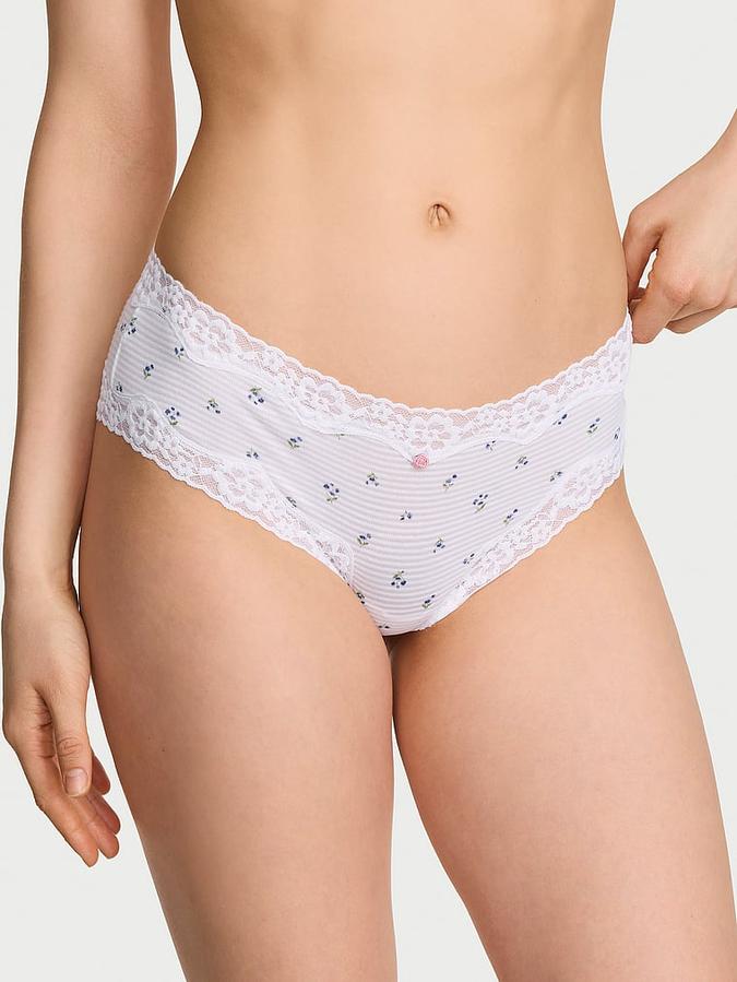 Cotton Shadow Stripe Lace-Waist Cheeky Panty