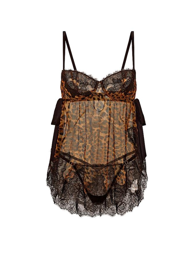 Wicked Sheer Unlined Lace-Trim Babydoll Set image number 2