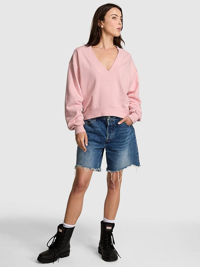 Ivy Fleece V-Neck High-Low Cropped Sweatshirt image number 0