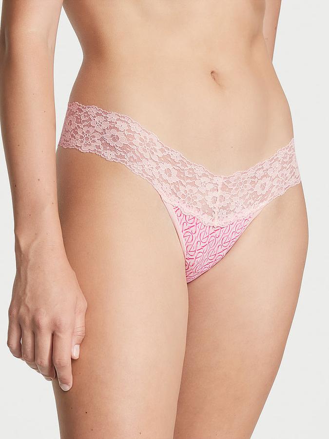 Lace-Waist Cotton Thong Panty