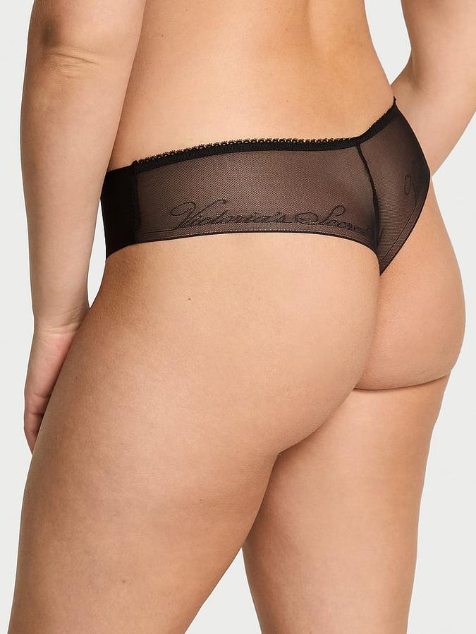 No-Show Mesh-Back Logo Thong Panty image number 1