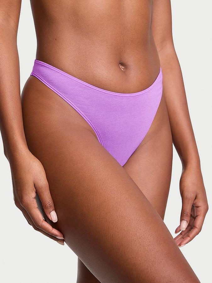Stretch Cotton High-Leg Scoop Thong Panty image number 0