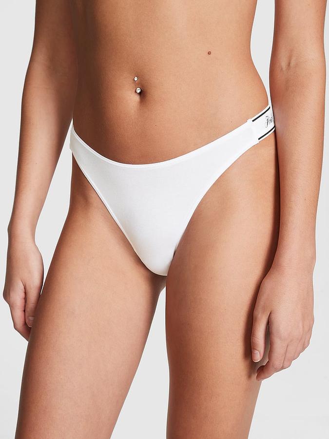 Logo Cotton High-Leg Thong Panty