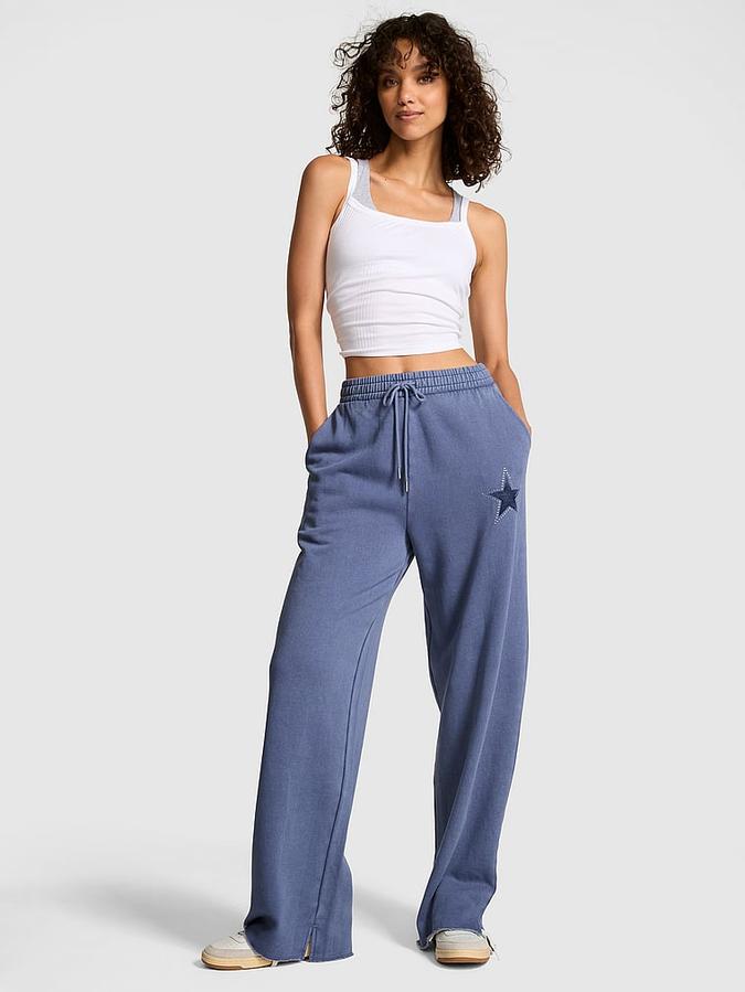 Ivy Fleece Wide-Leg Split-Hem Sweatpants