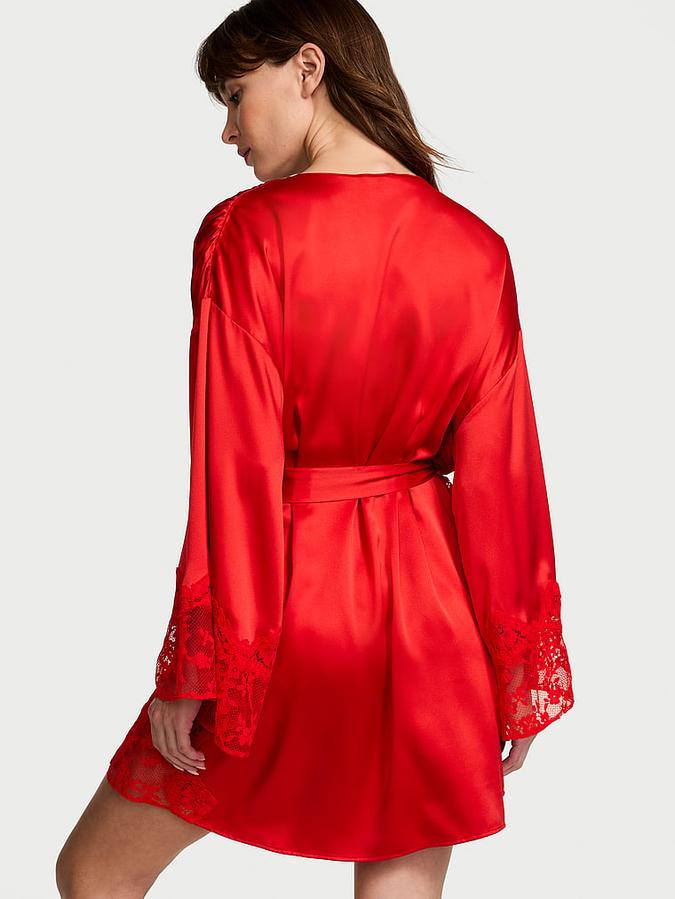 Victoria's Secret Dream Satin & Lace Trim Robe image number 1