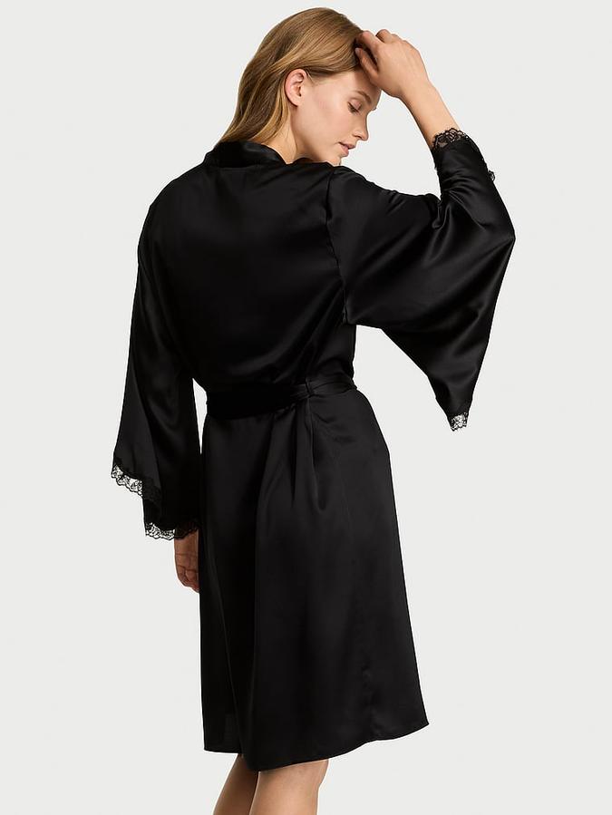 Satin Rose Lace-Trim Midi Robe image number 1