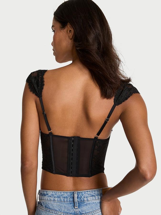 Lace Cap-Sleeve Corset Top