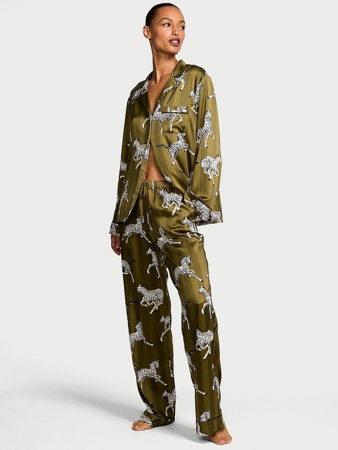 Glazed Satin Long Pajama Set image number 0