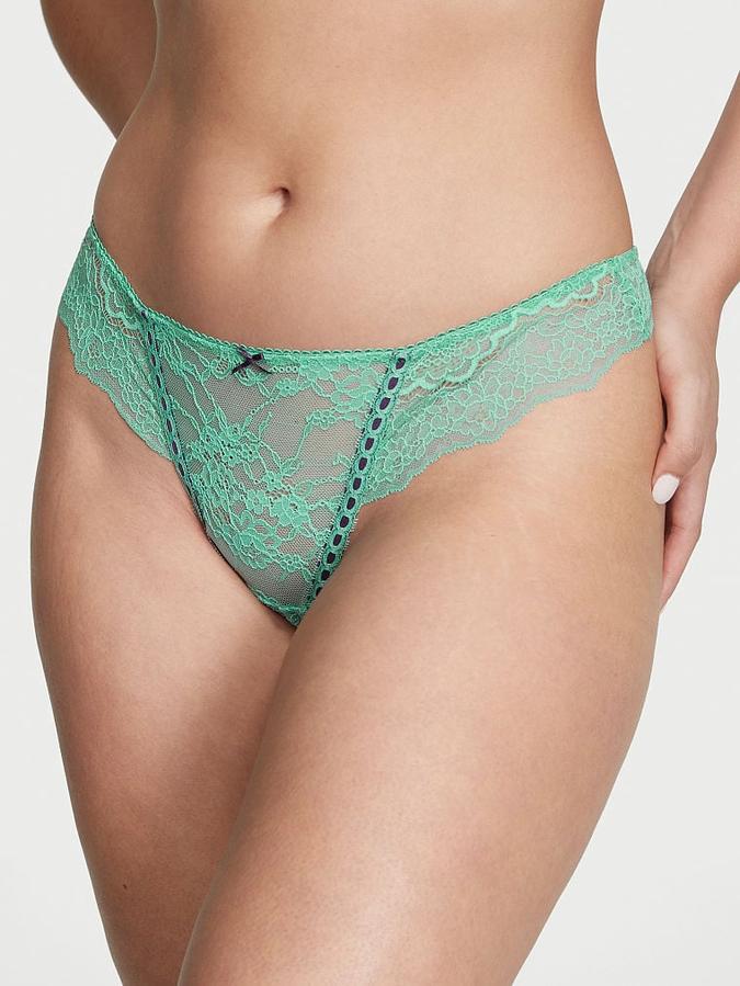 Ribbon Slot Lace Thong Panty image number 0