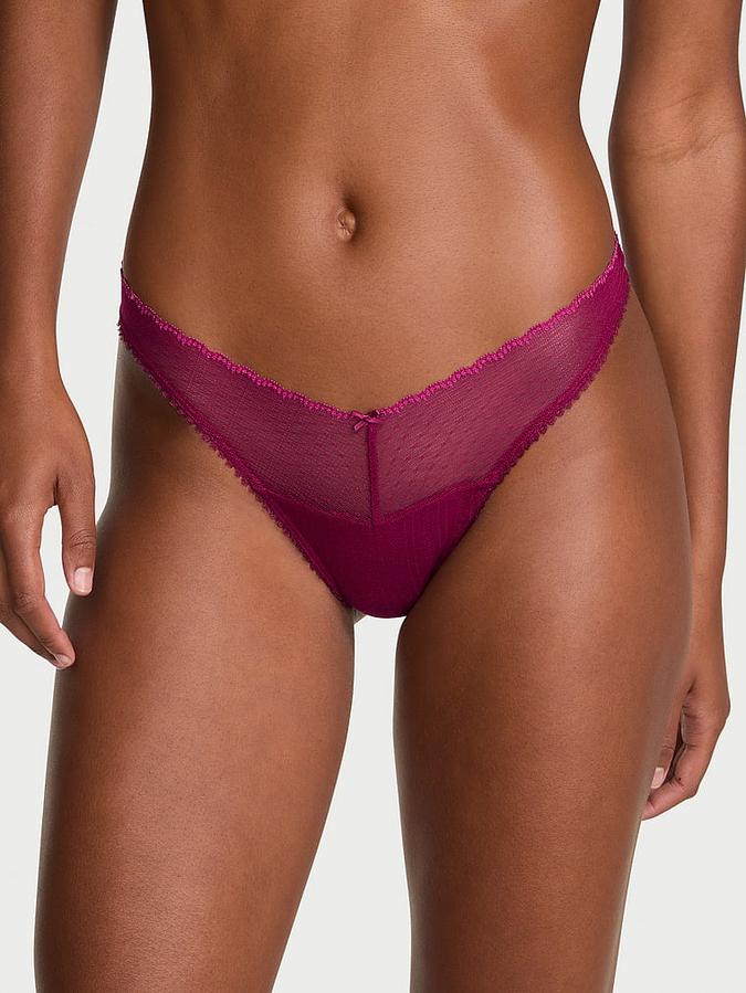 Stretch Pointelle High-Leg Scoop Thong Panty image number 0