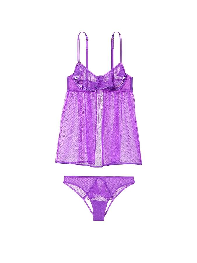 Peekaboo Mesh Open-Cup Babydoll Set image number 2