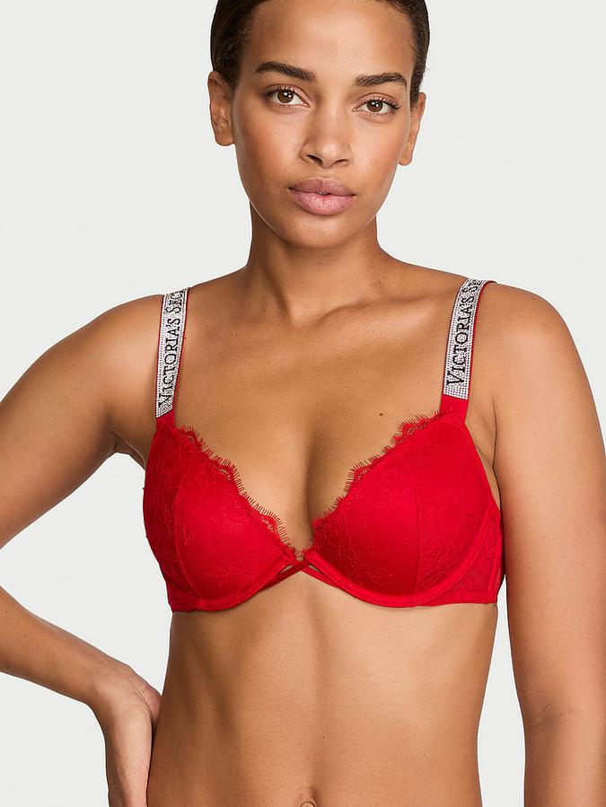 Shine Strap Rose Lace Lightly Lined Low-Cut Demi Bra
