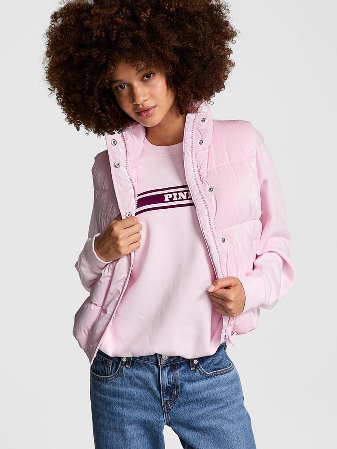 High Shine Marshmallow Puffer Vest by PINK image number 0