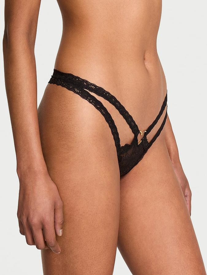 Lace Heart Hardware Strappy Thong Panty