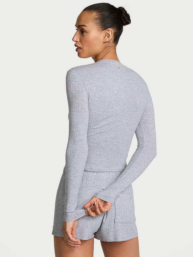 SoSoft&trade; Modal Wide-Rib Long-Sleeve Henley & Shorts Set