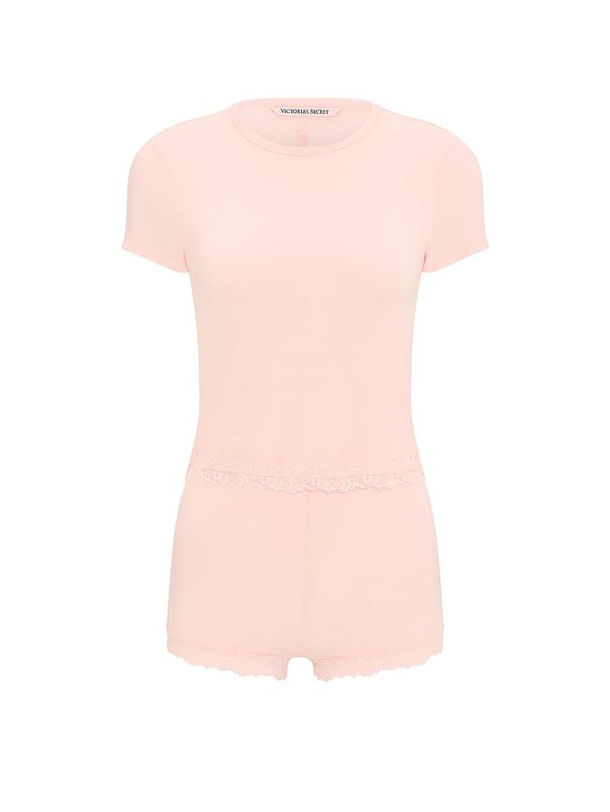 SoSoft? Modal Lace-Trim Tee & Shortie Set image number 2