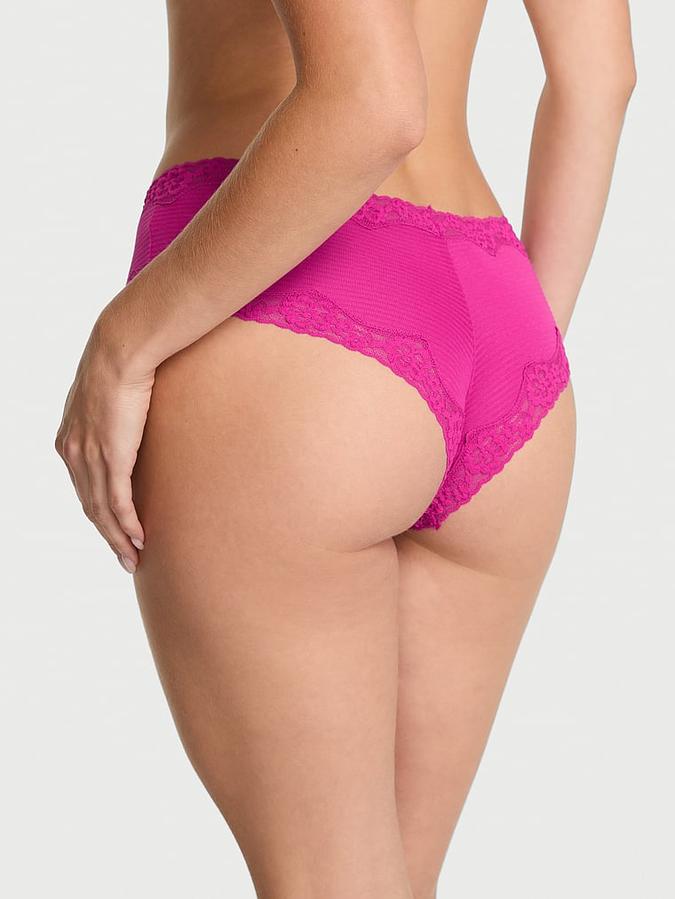 Cotton Shadow Stripe Lace-Waist Cheeky Panty image number 1