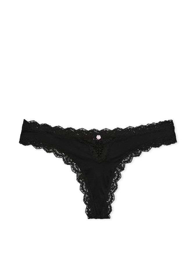 Lace-Trim Thong Panty image number 0