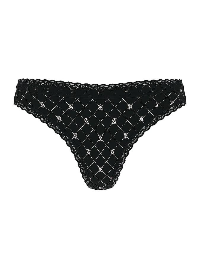 Stretch Cotton Lace-Waist Thong Panty image number 2