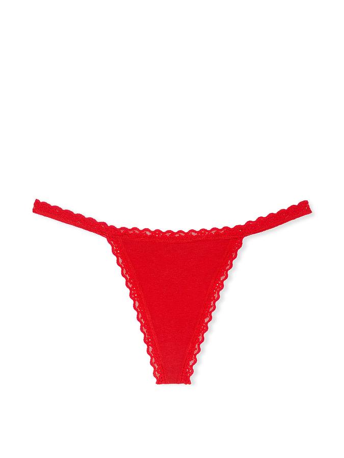 Lace-Trim Cotton V-String Panty image number 1