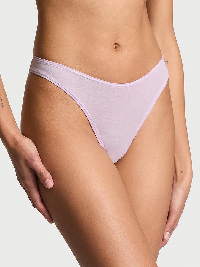 Stretch Cotton Scoop High-Leg Thong Panty image number 0