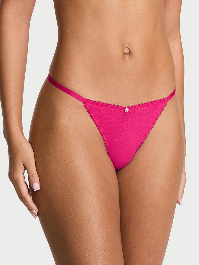 Stretch Cotton Heart Lace V-String Panty