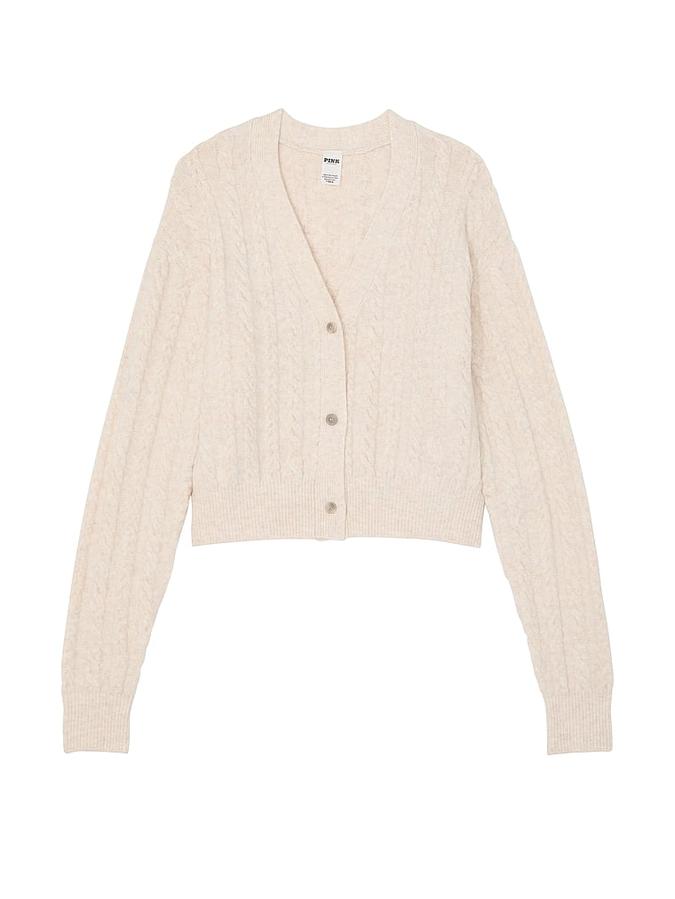 Collegiate Cable-Knit Cropped Cardigan image number 2