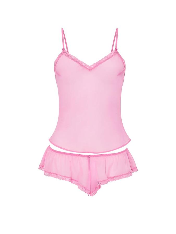 Chiffon Lace-Trim Cami & Flutter Shorts Set image number 2