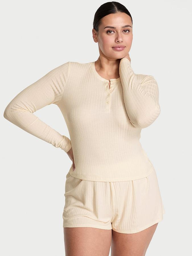 Modal Wide-Rib Long-Sleeve Short Lounge Set