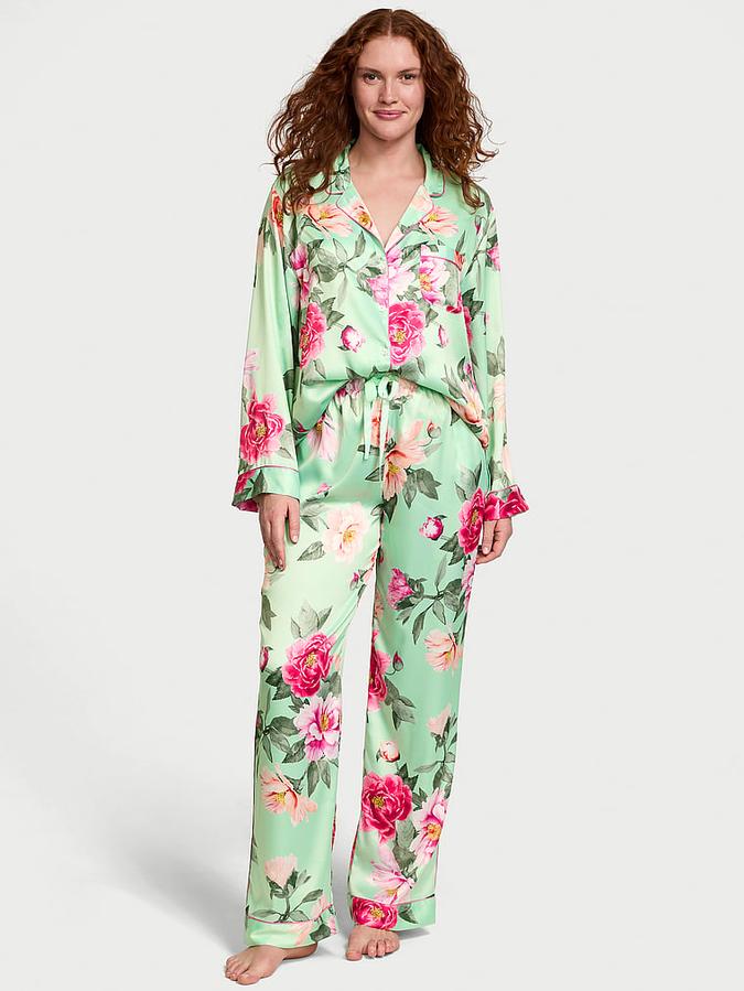 Glazed Satin Long Pajama Set image number 0