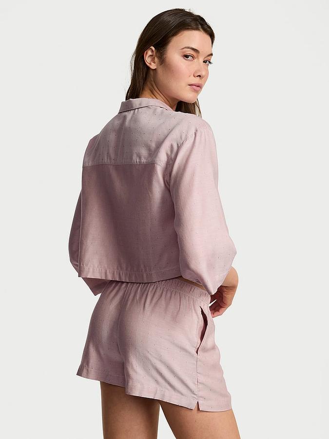 Modal-Cotton 3/4-Sleeve Flyaway Shirt & Short Pajama Set image number 1
