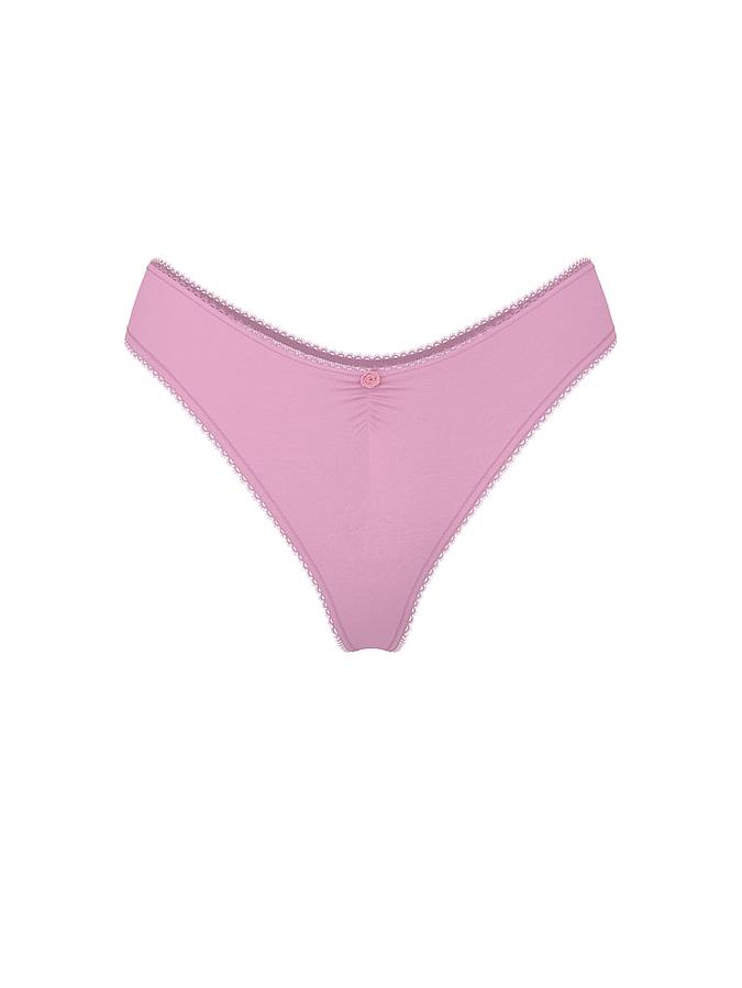 Stretch Cotton Heart Lace High-Leg Scoop Thong Panty image number 2