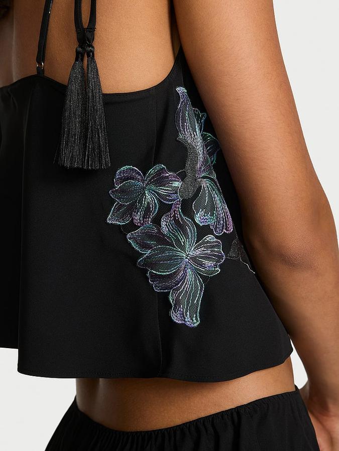 Electric Orchid Motif/Embroidery? Satin Cami Set image number 2