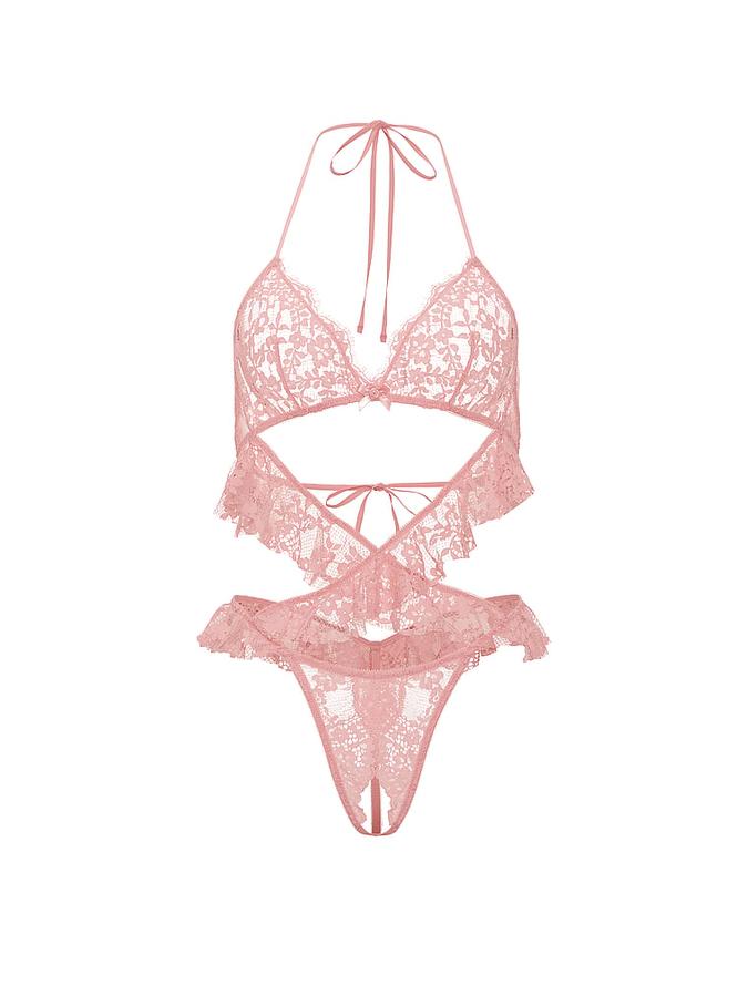 Lace Flutter Halter Peekaboo Teddy image number 2