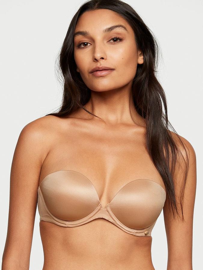 Womens Strapless Bra Unlined Underwire Minimizer Plus Size Support Taupe  Tan 32D