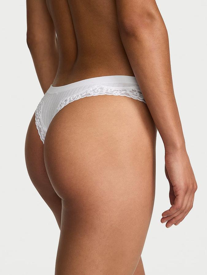 Seamless Rib Lace-Trim Thong Panty image number 1