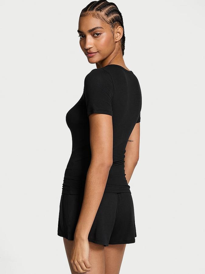 Ribbed Modal Short-Sleeve Henley & Boxer Shorts Set image number 1
