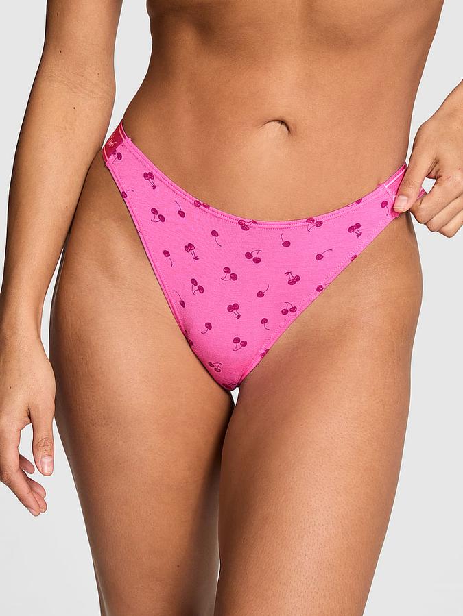 Logo Cotton Shine High-Leg Thong Panty