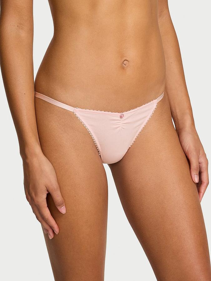 Stretch Cotton Heart Lace V-String Panty