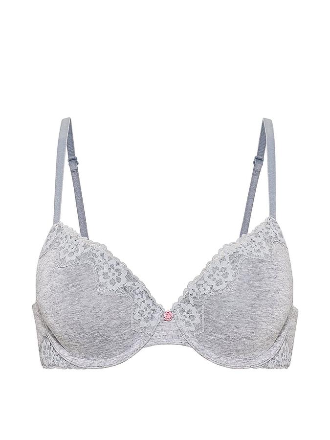 Perfect Shape Cotton Lace-Trim Push-Up Bra image number 2