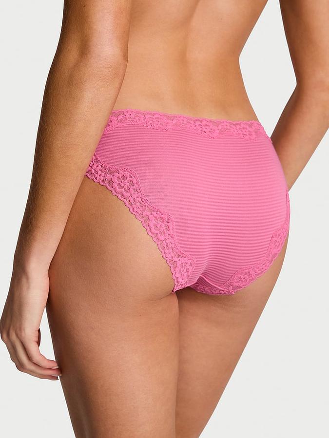Cotton Shadow Stripe Lace-Waist Bikini Panty
